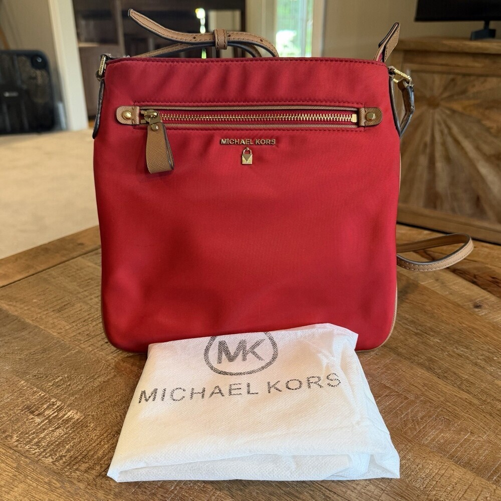 Michael Kors Nylon Kelsey Red Crossbody Purse Handbag